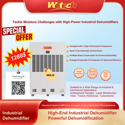 شراء عرض خاص محدود لمزيل الرطوبة الصناعي 480 لتر/يوم إزالة سريعة للمياه للمستودعات والمرآب تحت الأرض التصنيع عبر الإنترنت